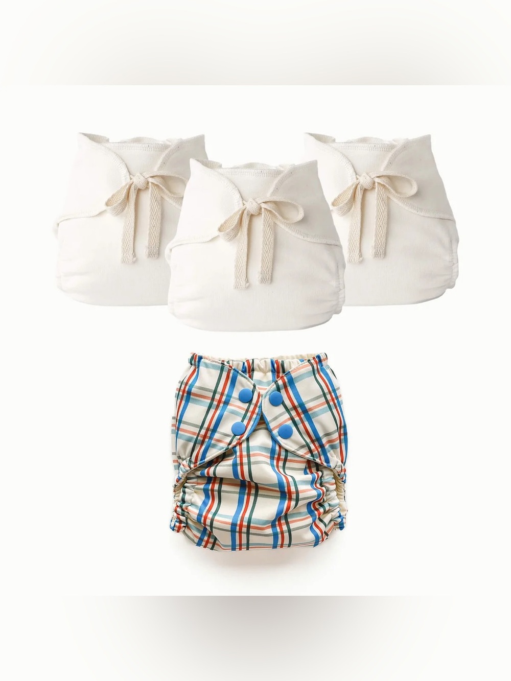 Esembly Inner Tie Terry Cloth Baby Diapers Set + NWT Plaid Adjustable Shell